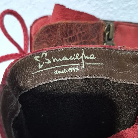 Red and Brown Lace-Up Women's Boots - Picture 5 of 7